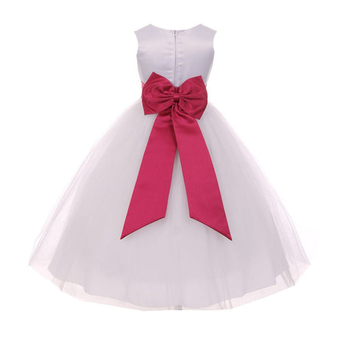 Kids Dream Little Girls White Fuchsia Tulle Satin Sash Bow Flower Girl Dress 2-6 - SophiasStyle.com